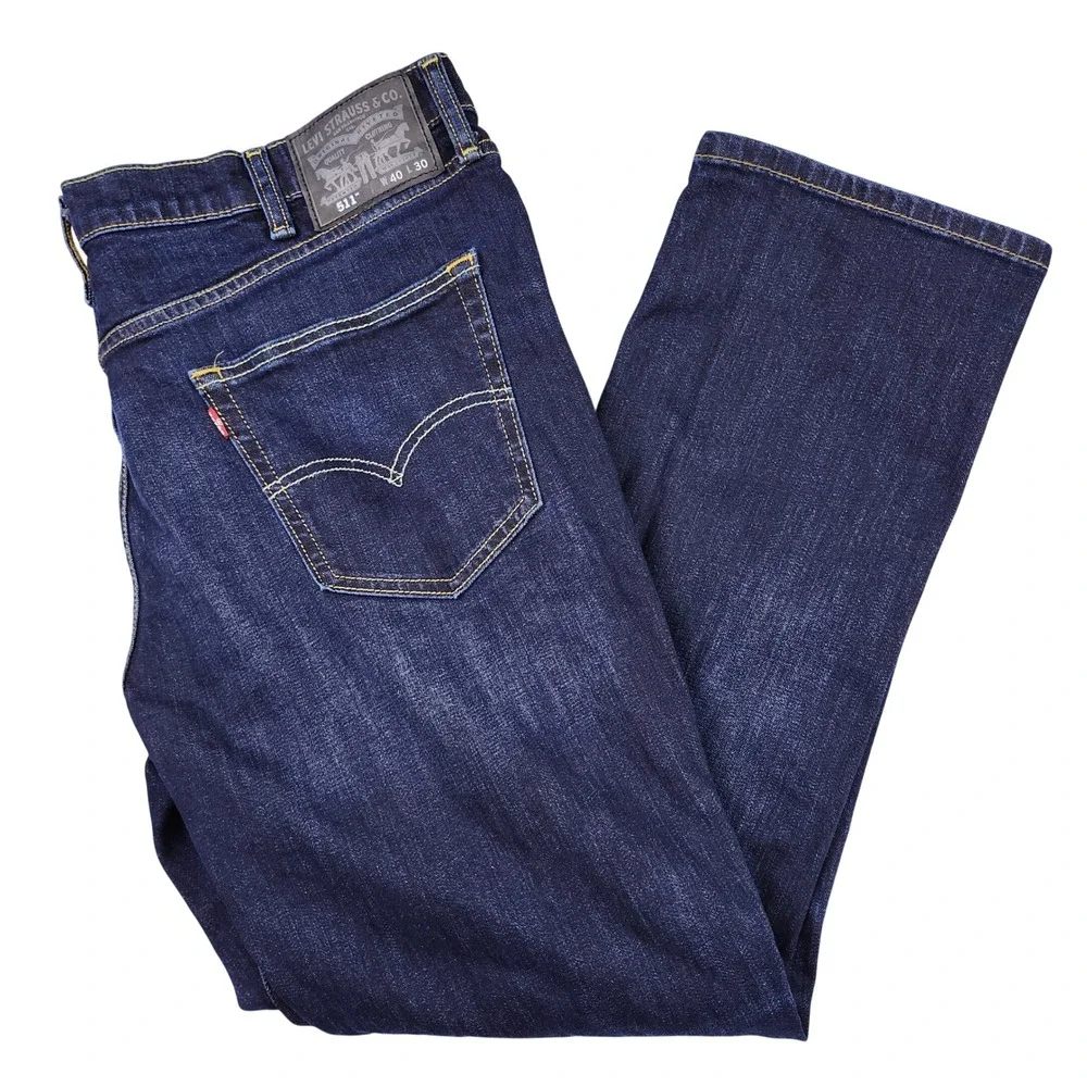 Levi 511 Slim Fit Jeans Mens 40x30 Dark Wash Stretch Denim Distressed Streetwear